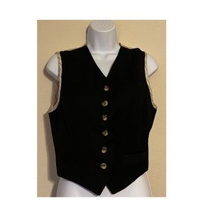 Button up vest; Solid black front, pin striped back